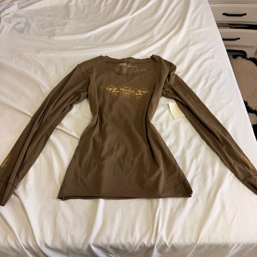 Hard-rock-cafe Men's Brown and Khaki T-shirt